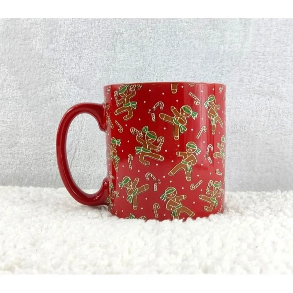 Red Gingerbread Man Mug by FAO Schwarz Shinny Candy Cane Holiday Season Xmas